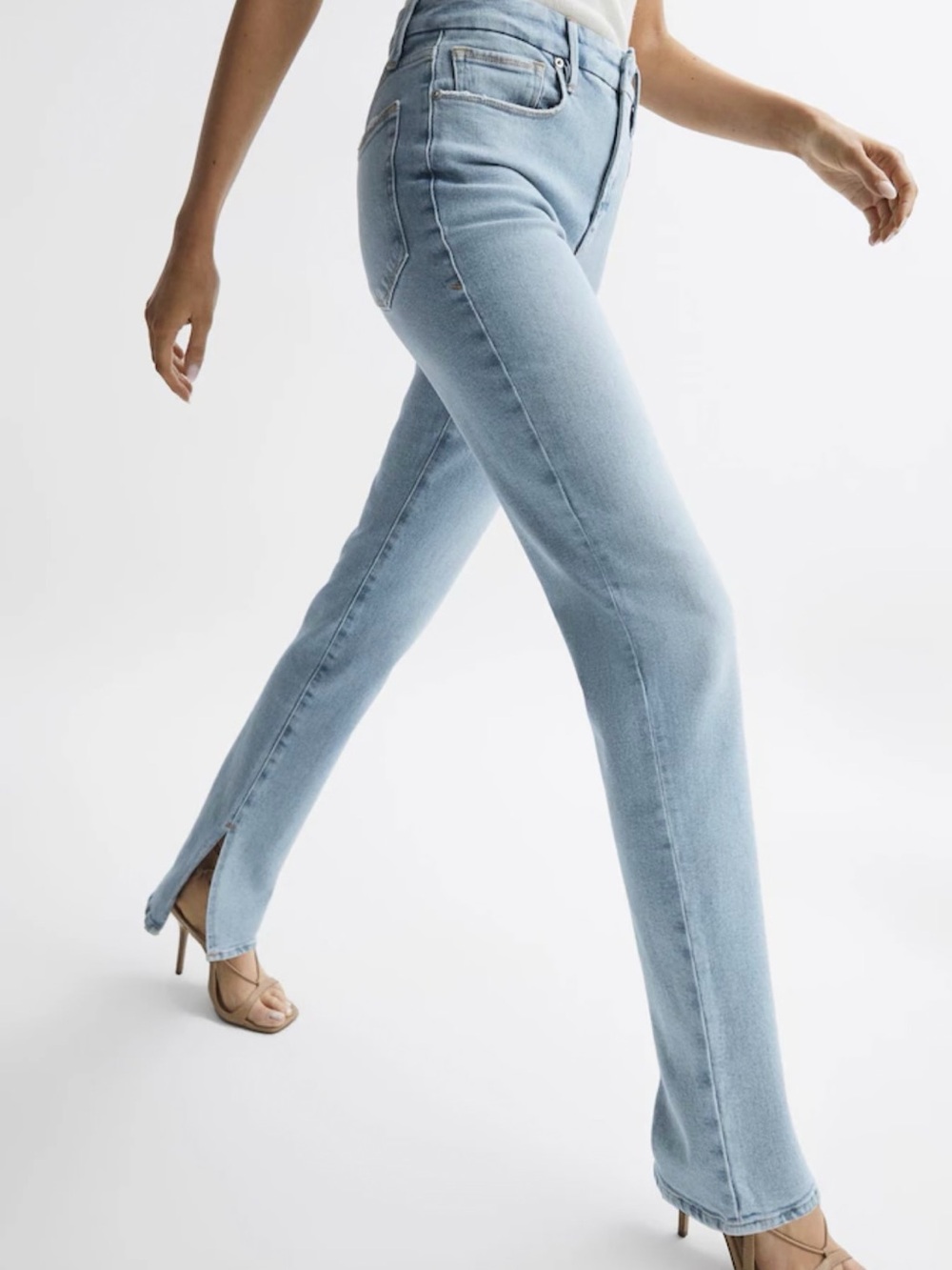 Good American Mid Blue High Rise Inseam Slit Jeans - Picture 3 of 13